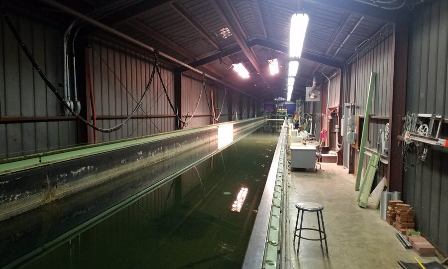 The FLOW Lab's 64-meter tow tank at Richmond Field Station